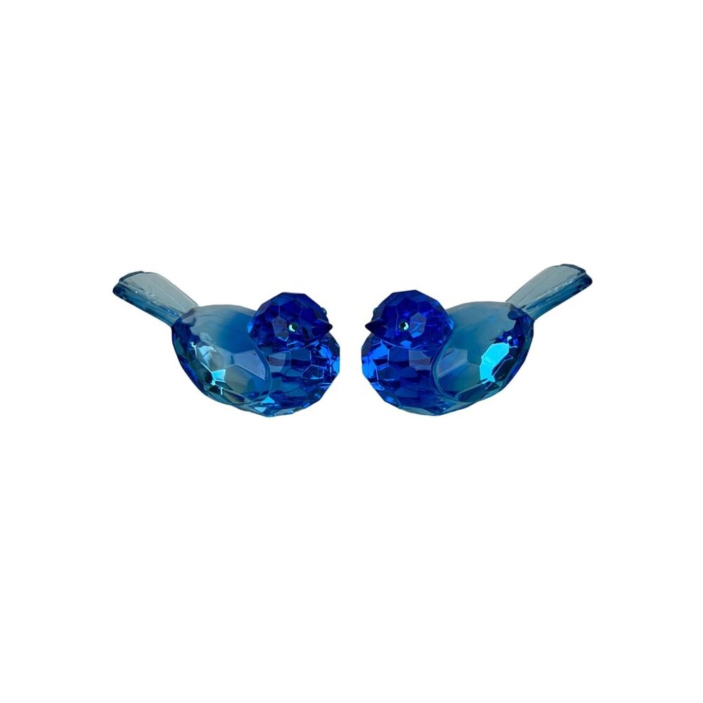Faceted Plastic Blue Birds Set of 2 Rhinestone Eyes Figures Animals Pretty Gift